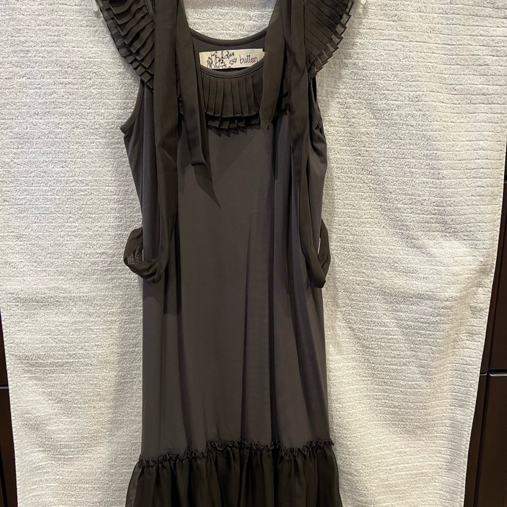 Buttons Olive/Brown Sleeveless Dress